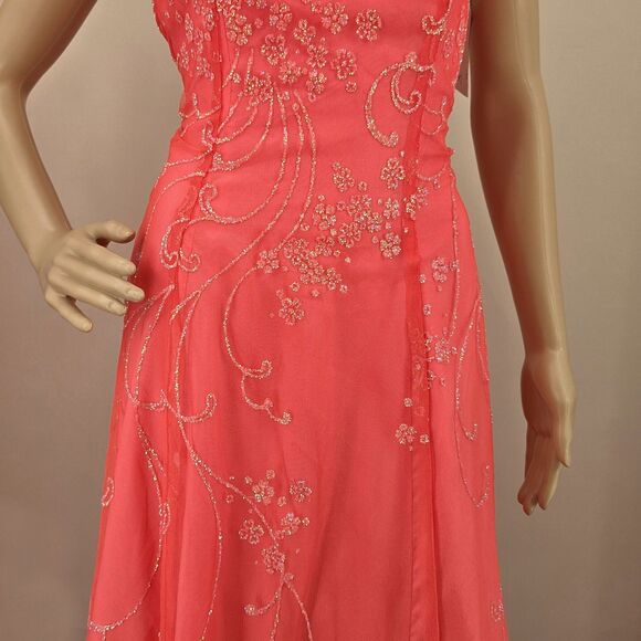 NWT Vintage Y2K Zum Zum Gown Prom Pink Netting Floral Glitter Size 3/4 - Picture 7 of 15